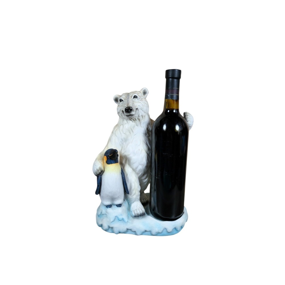 Vintage Polyresin Polar Bear and Penguin Wine Bottle Holder